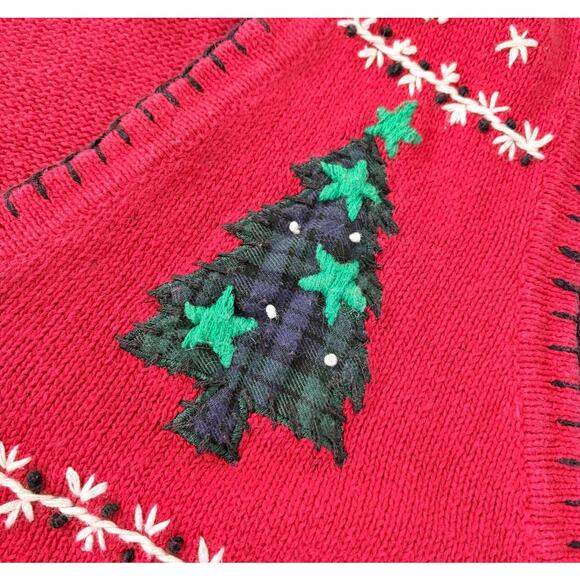 Vintage Christmas Sweater Vest Snowman Embroidery Patch Cottagecore Holiday Red - Picture 4 of 7